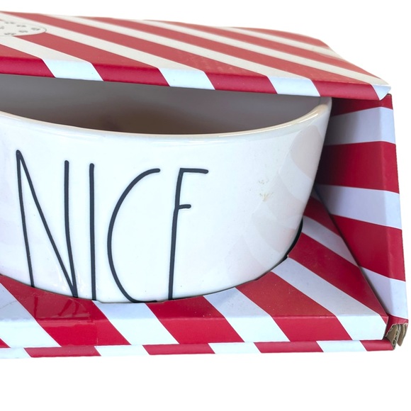 Rae Dunn Naughty & Nice Holiday 6" Pet Bowl Gift Set White w/Black Lettering NIB - Picture 5 of 7